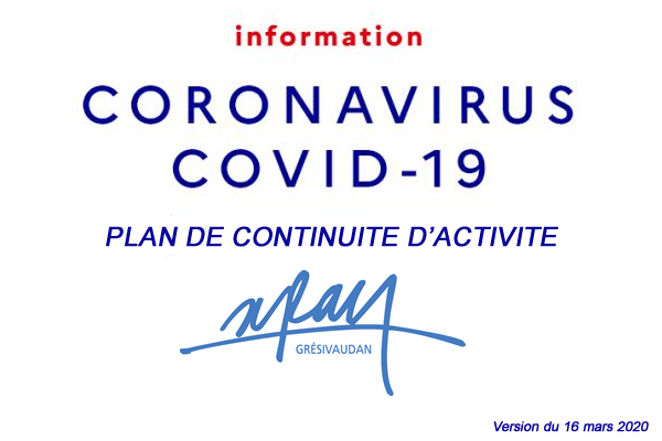COVID-19 Plan de continuité d’activité // 16 mars 2019