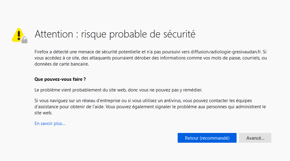 Message d’erreur du serveur de diffusion avec Firefox