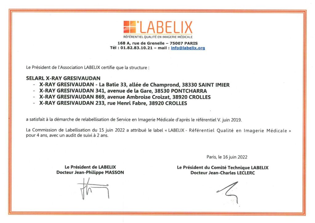 Le label “Labelix” de X-ray Grésivaudan renouvelé pour 4 ans