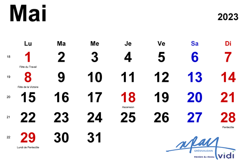 Jours fériés du mois de mai 2023