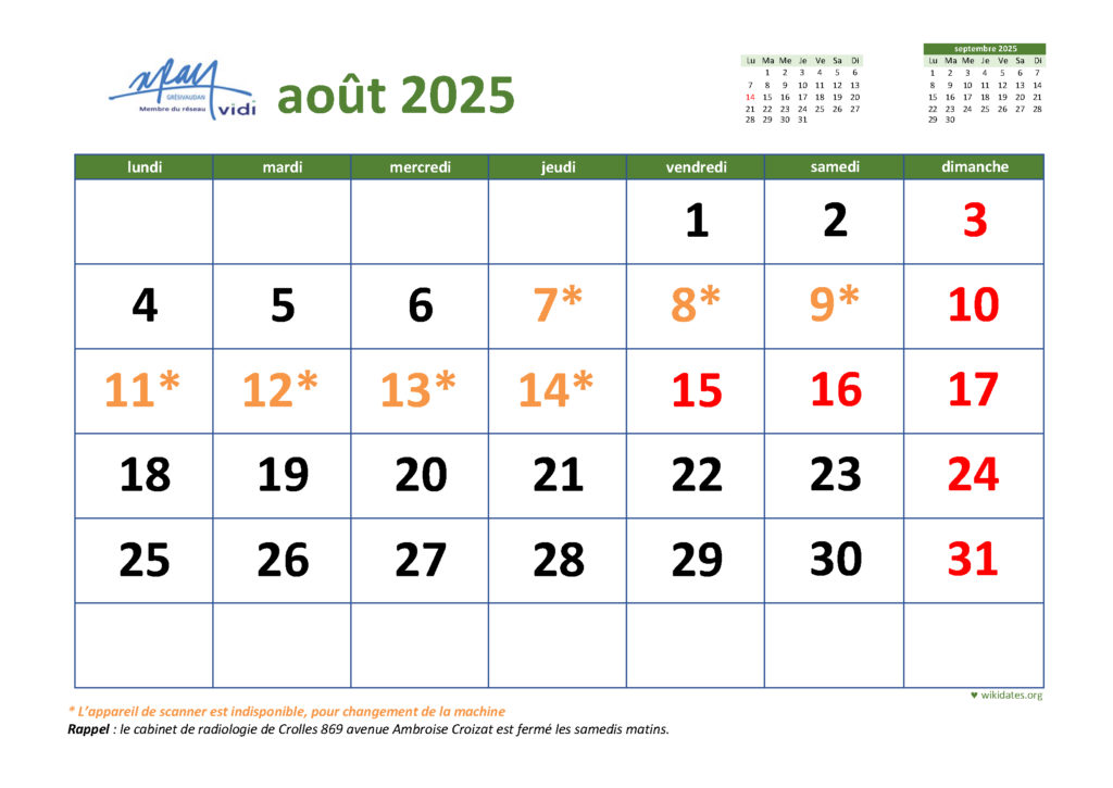 Fermetures pendant le mois d’août 2025