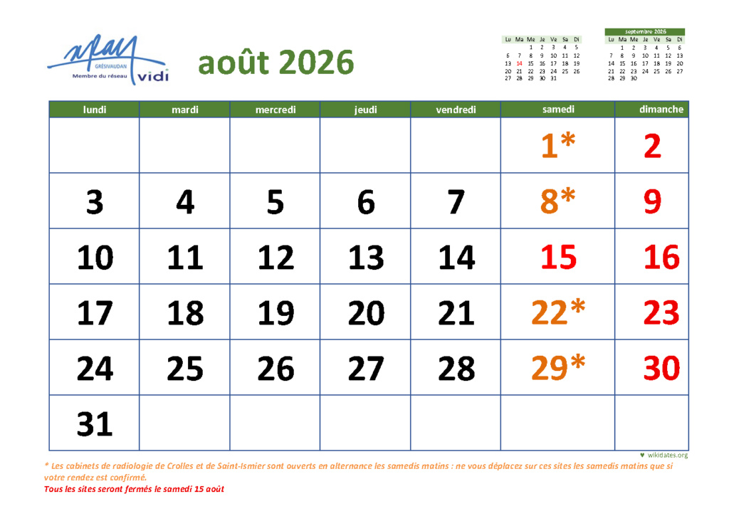 Modifications des ouvertures en août 2026